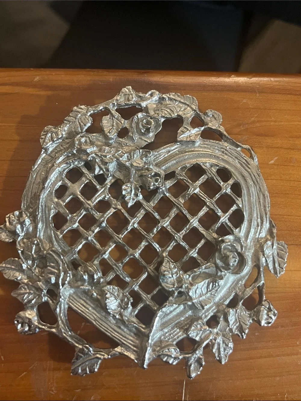 Silver pewter Heart Rose Lattice Potpourri Jar lid